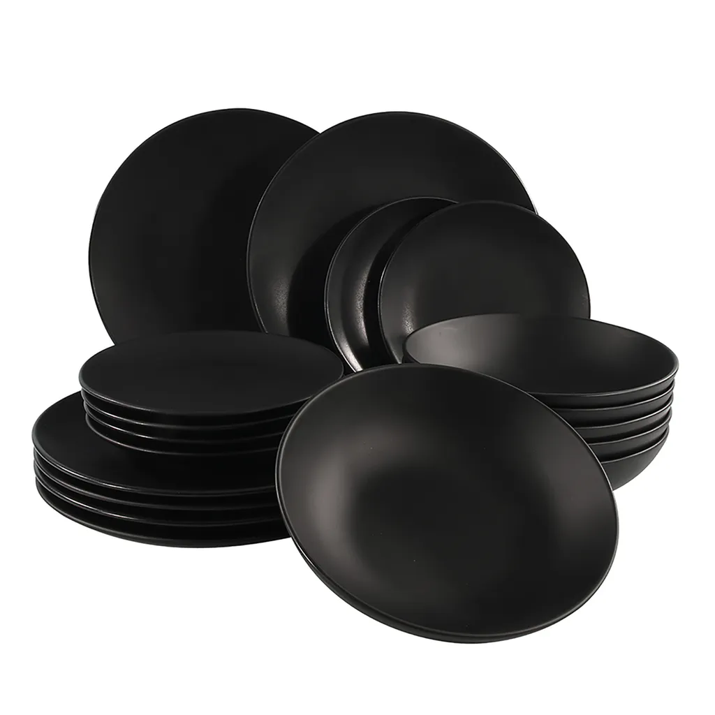Set Piatti 18 Pezzi Ceramica Nero Opaco | Stile Industrial 6 Persone