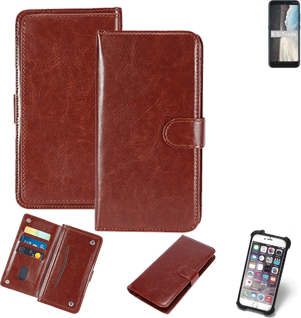 K-S-Trade 360° Hülle kompatibel mit Nokia C2 Tava braun Kunstleder Case BookCase WalletCase Kunstlederederhülle Handyhülle, Rundumschutz Bumper