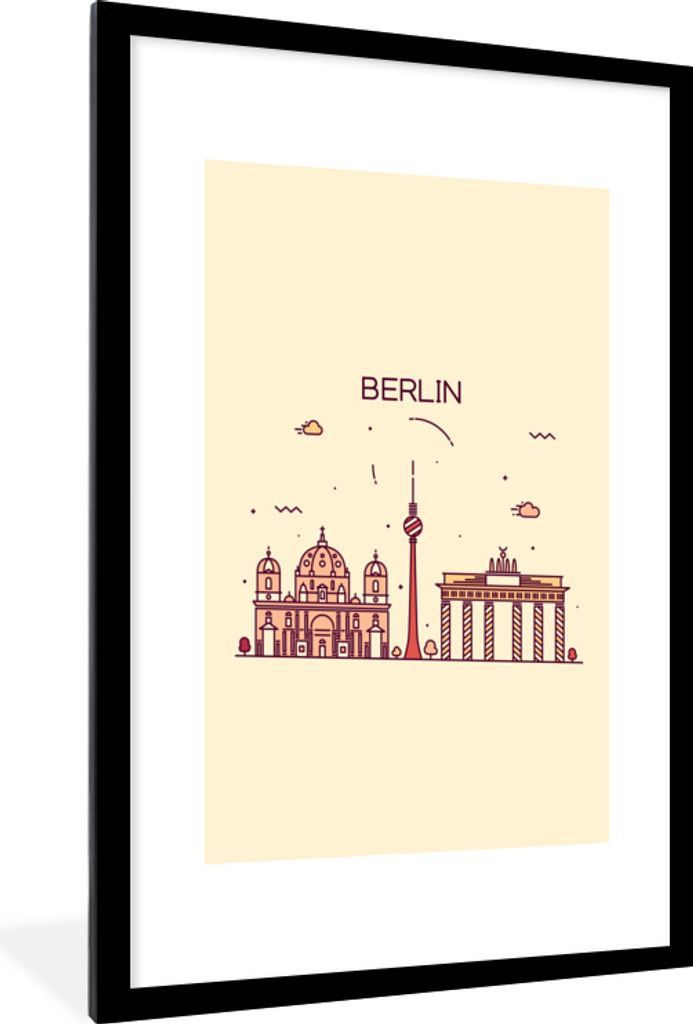 MuchoWow MuchoWow Gerahmtes Poster Berlin - Deutschland - Skyline 60x90 cm - Poster mit zchwarzem Bilderrahmen - Dekoration - Wandposter Wohnzi...