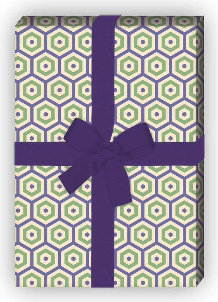 Waben Geschenkpapier Set im 70er Jahre Stil, lila, - G8435, 32 x 48cm