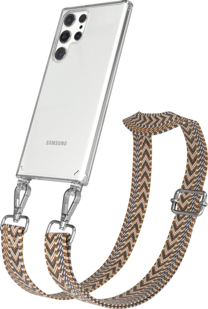 EAZY CASE Handykette - Verstellbarer Trageriemen kompatibel mit Samsung Galaxy S22 Ultra 5G, Handykordel mit transparenter Silikon-Hülle, Band in ...