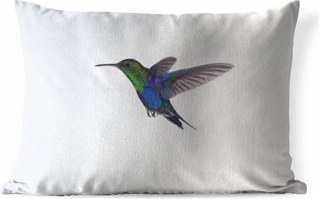 MuchoWow Outdoor Kissen - Vögel - Kolibri - Grün - Blau - 60x40 cm - Wetterfest - Lounge Kissen - Zierkissen - Kissen für Innenräume
