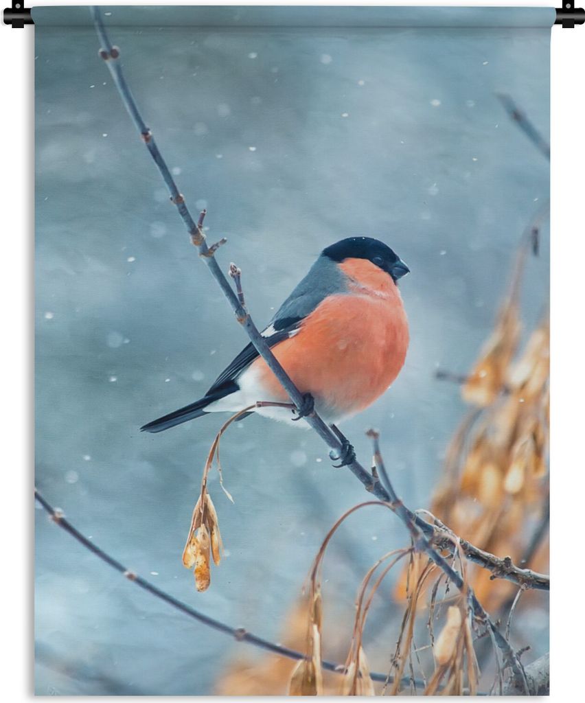 MuchoWow Wandteppich Wandbehang Rotkehlchen - Vogel - Schnee - Herbstliche Blätter 60x80 cm Tapisserie Dekoration Wandtuch - Decke - Wandtücher...