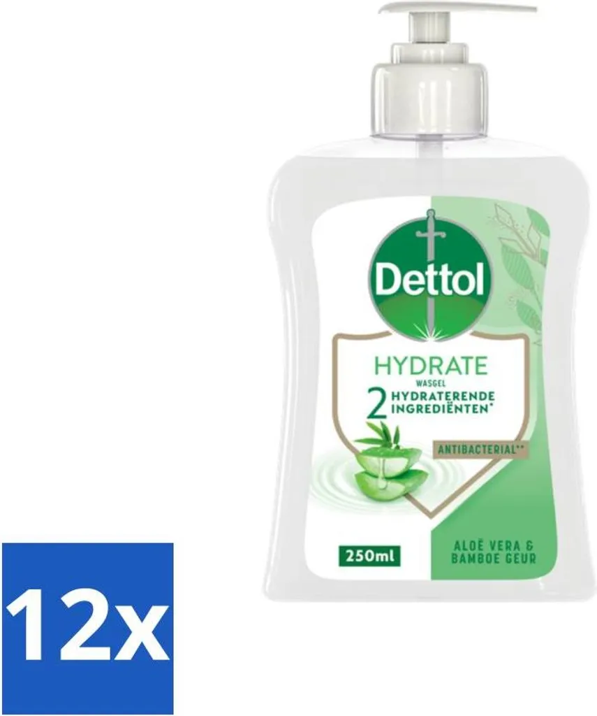 Dettol Sapone per le mani idratante all'aloe vera e bambù 250 ml - Confezione risparmio - 12 barrette