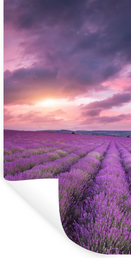 MuchoWow Wandtattoo Wandsticker Wandaufkleber Lavendel - Lila - Wolken - Blumen 20x40 cm Selbstklebend und Repositionierbar - Selbstklebend - Fot...