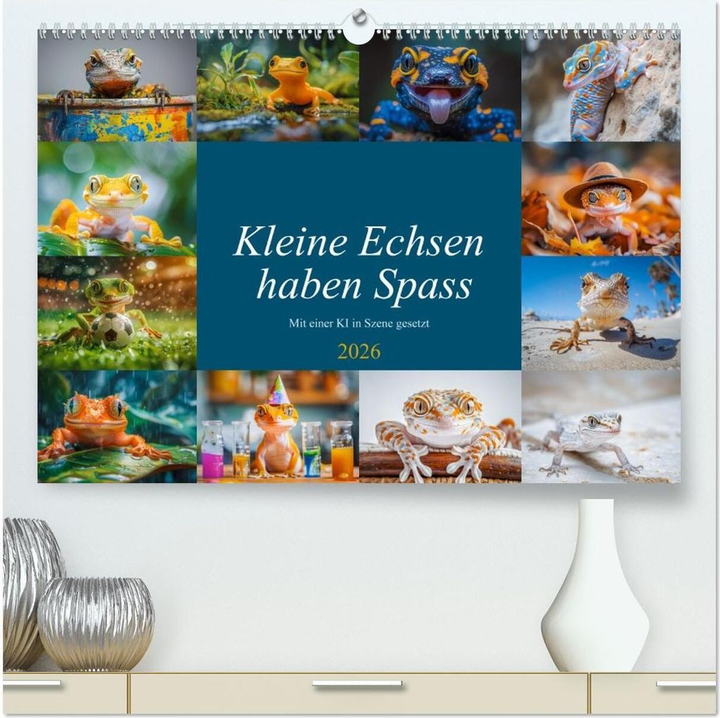 Kleine Echsen haben Spass (hochwertiger Premium Wandkalender 2026 DIN A2 quer), Kunstdruck in Hochglanz