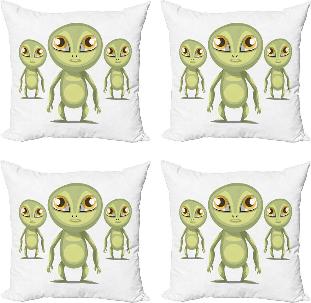 ABAKUHAUS Außerirdischer Kissenbezug Set (4 Stück), Big Eyed Extraterrestrial, Moderner Doppelseitiger Digitaldruck, 40 cm x 40 cm, Avocado-Grün...