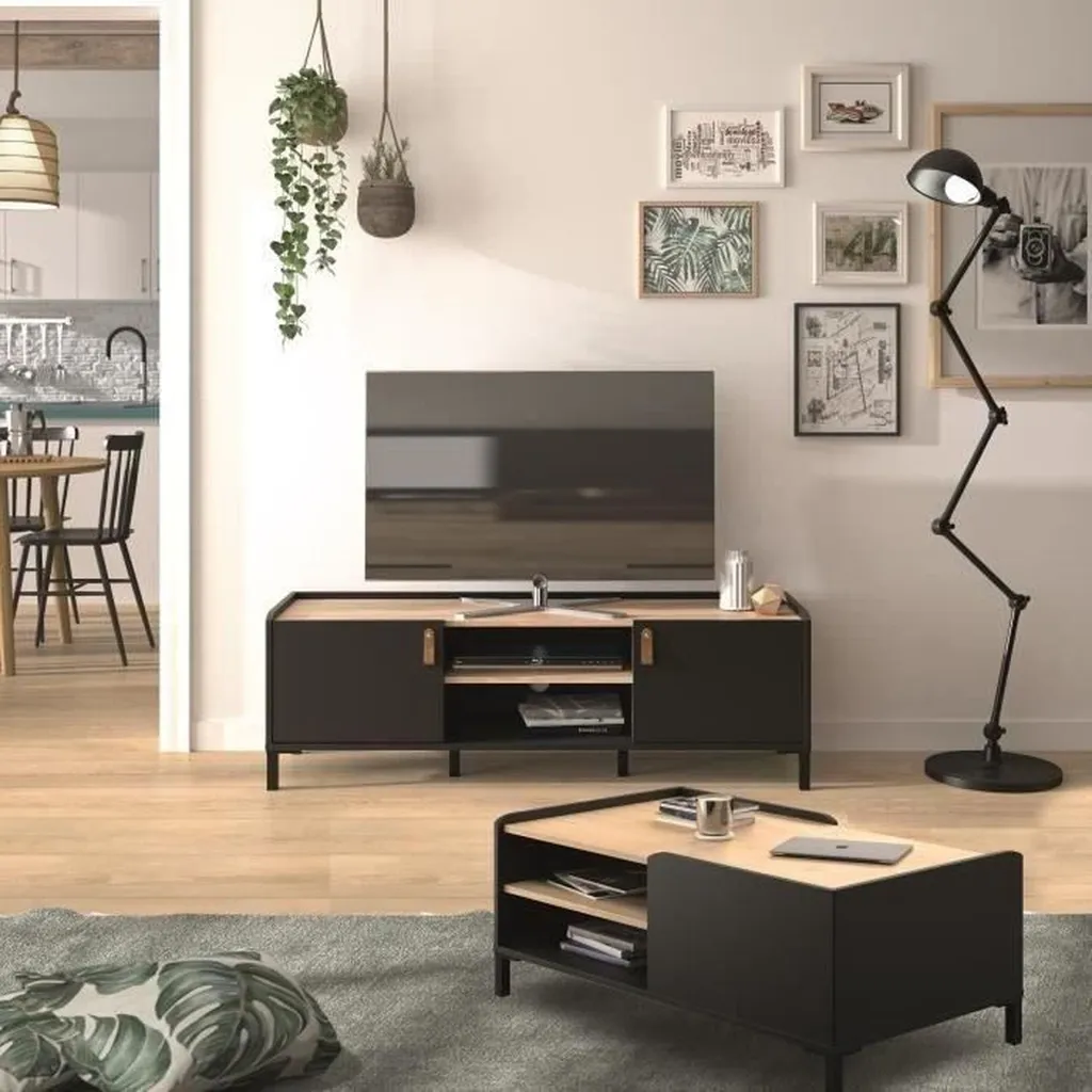 Table basse de salon avec niches étagères bois clair Amsterdam - 4