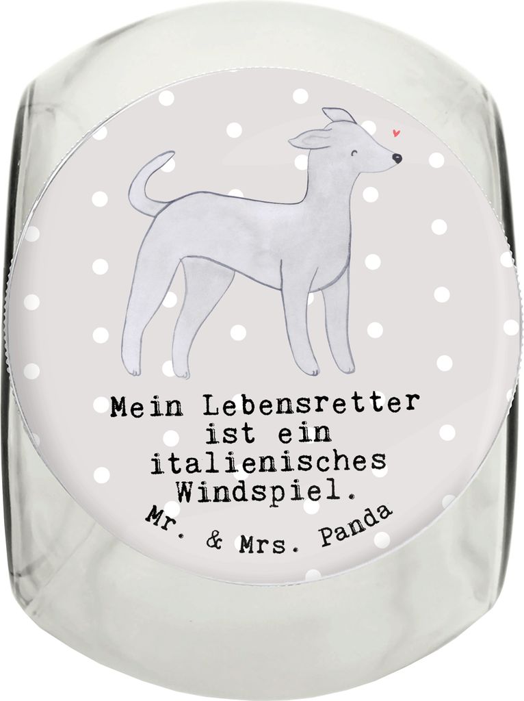 Mr. & Mrs. Panda Snackdose Italienisches Windspiel Lebensretter L 870ml - Grau Pastell - Geschenk, glasbehälter, Dekoglas, Windhund, Keksdose, Ita...