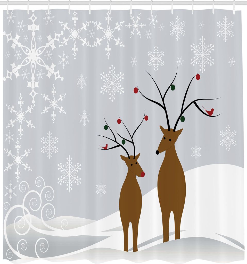 ABAKUHAUS Weihnachten Duschvorhang, Süße Rentiere in Christmas mit Schneeflocken im Winter Santa Advent, Stoffliches Gewebe Badezimmerdekorations...