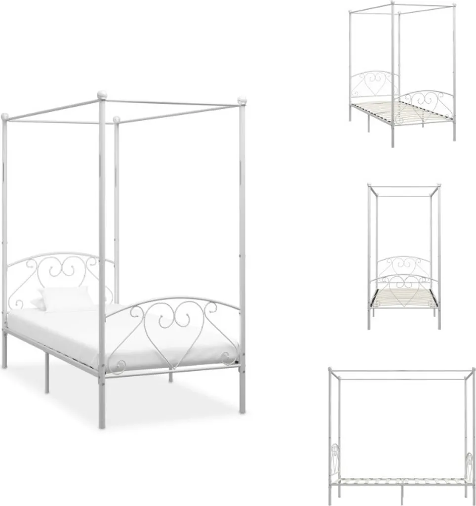 Lit à baldaquin 100x200 cm en métal blanc pour chambre d'adulte chic