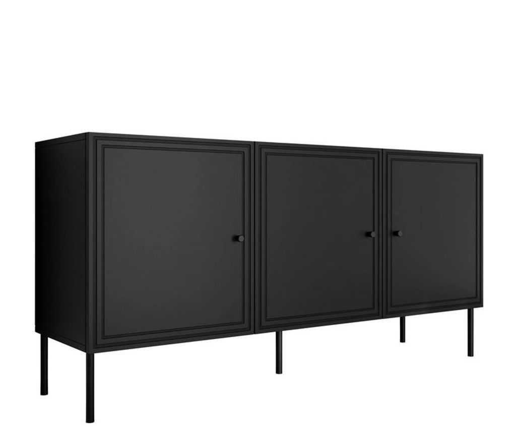 MIRJAN24 Sideboard Palazzo Bis 150 3D, Kommode mit drei Drehtüren, Metallfüße in der Farbe Schwarz (Farbe: Schwarz)