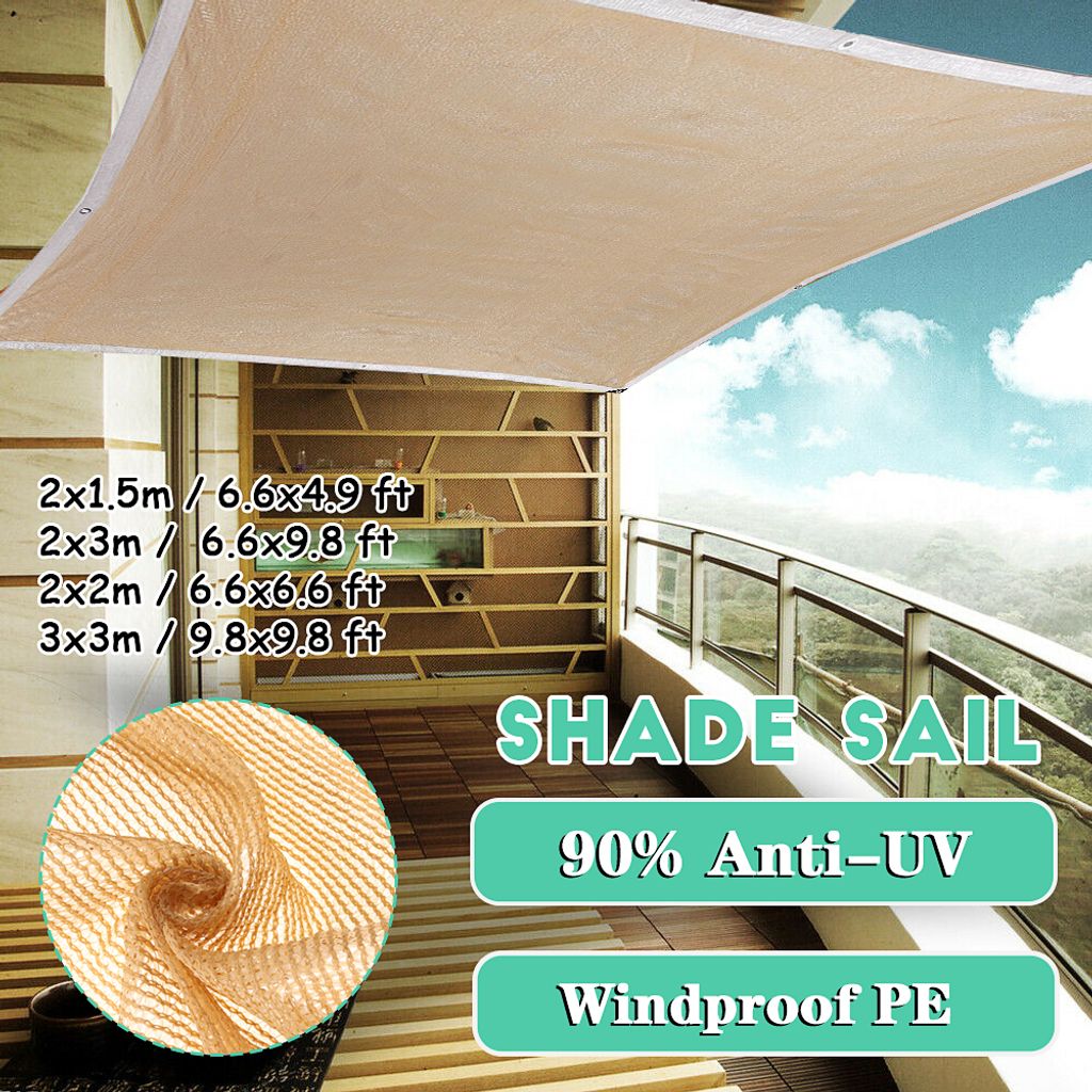 Anti-UV-Markise Sand LOVK 2 x 3m Sonnensegel rechteckig für Garten und Balkon