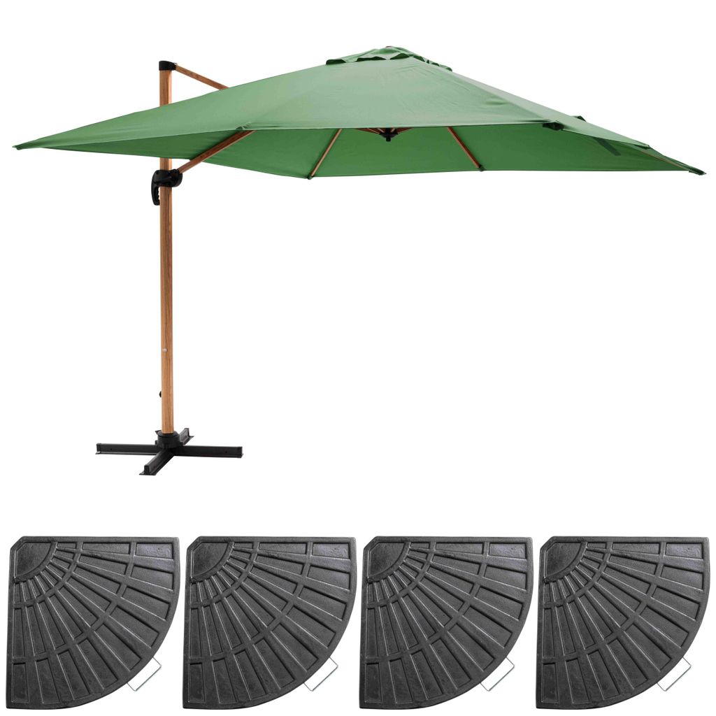 Versetzter Sonnenschirm 3x3m und 4 Platten Kaktus-Holz-Effekt - Oviala Brescia