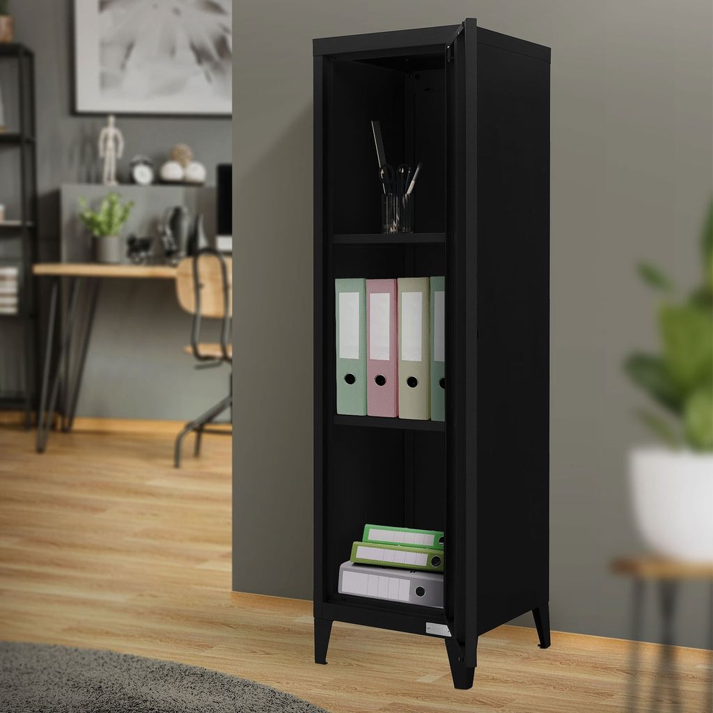 ML-Design Aktenschrank hoch, 38x38x137,5 cm, Schwarz, Stahl, Freistehender Büroschrank mit 4 Beinen