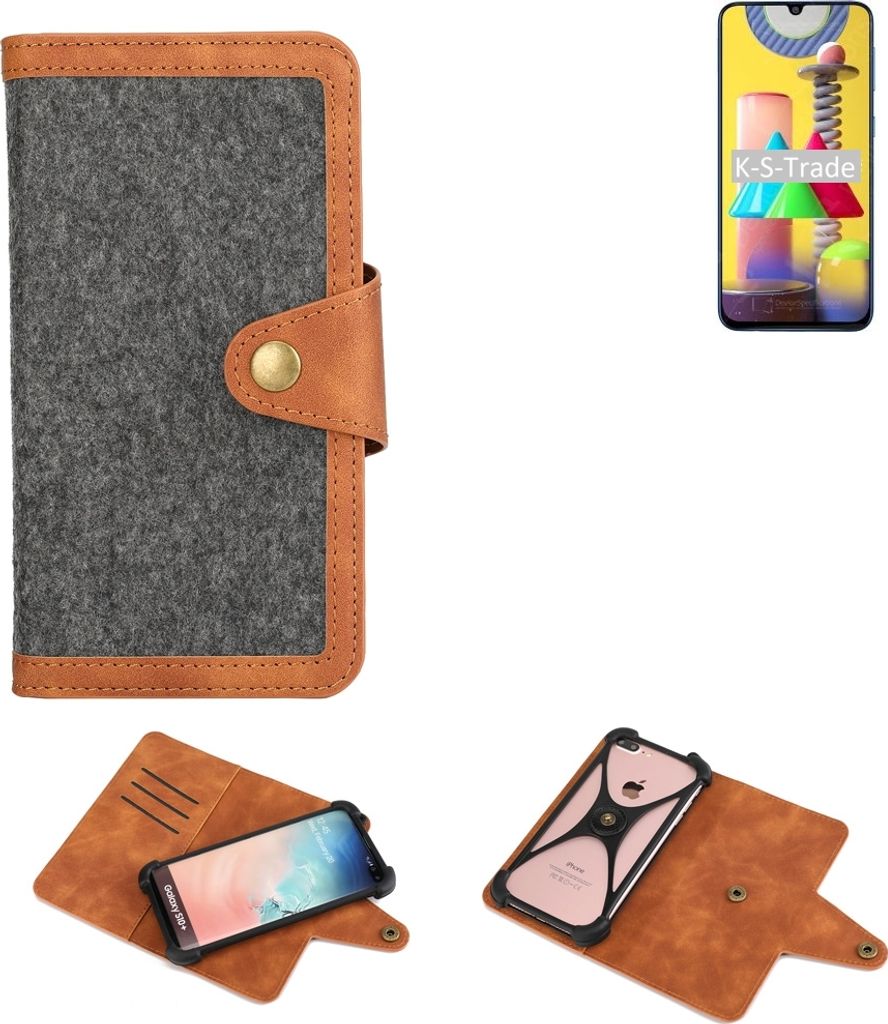 K-S-Trade Schutzhülle Handyhülle kompatibel mit Samsung Galaxy M31 Filz Hülle Kunst-Leder dunkelgrau braun (1x)