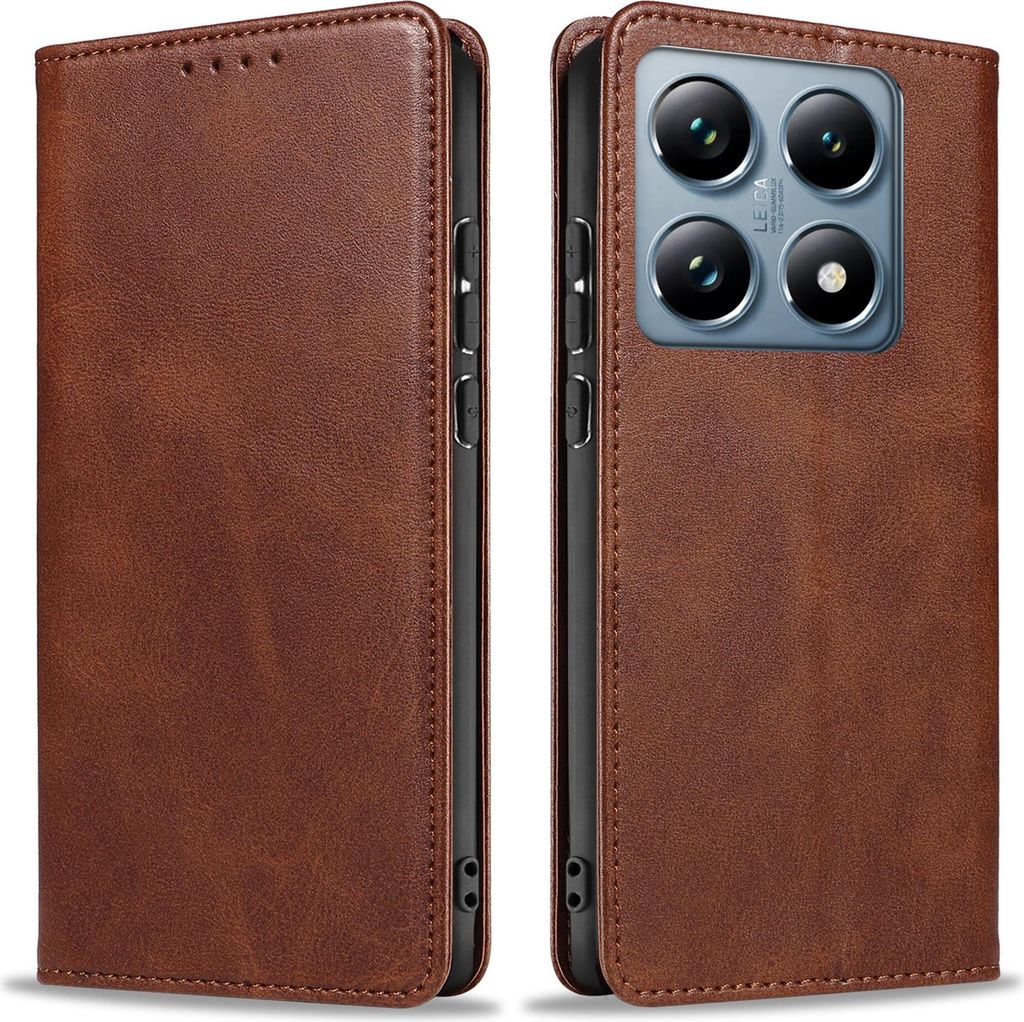Handyhülle für Xiaomi 14T Pro Kunstleder Flip Cover Hülle Handytasche Case Kartenfach Farbe: Dunkelbraun