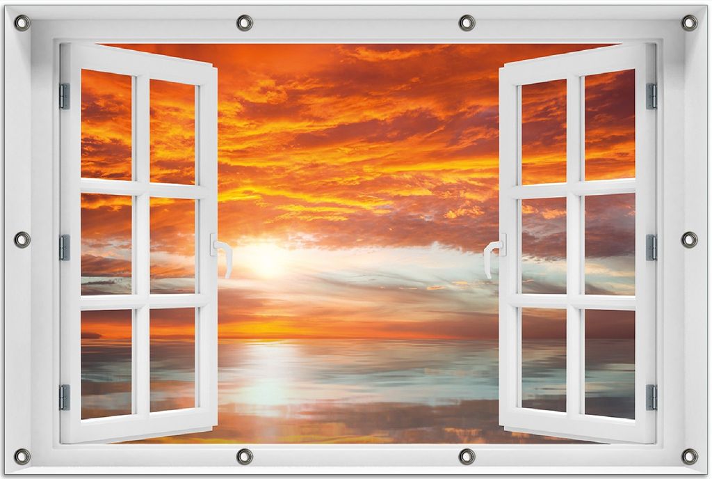 Wallario Outdoor-Poster für Garten oder Balkon 80 x 120 cm: Abendrot in Reflexion über dem See
