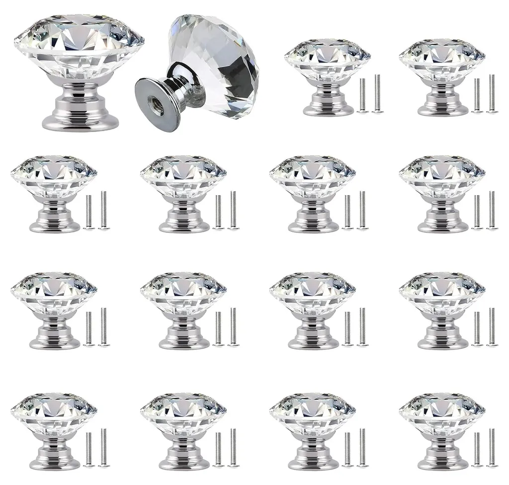 Boutons de porte en cristal pour rénovation meubles lot de 16 pièces