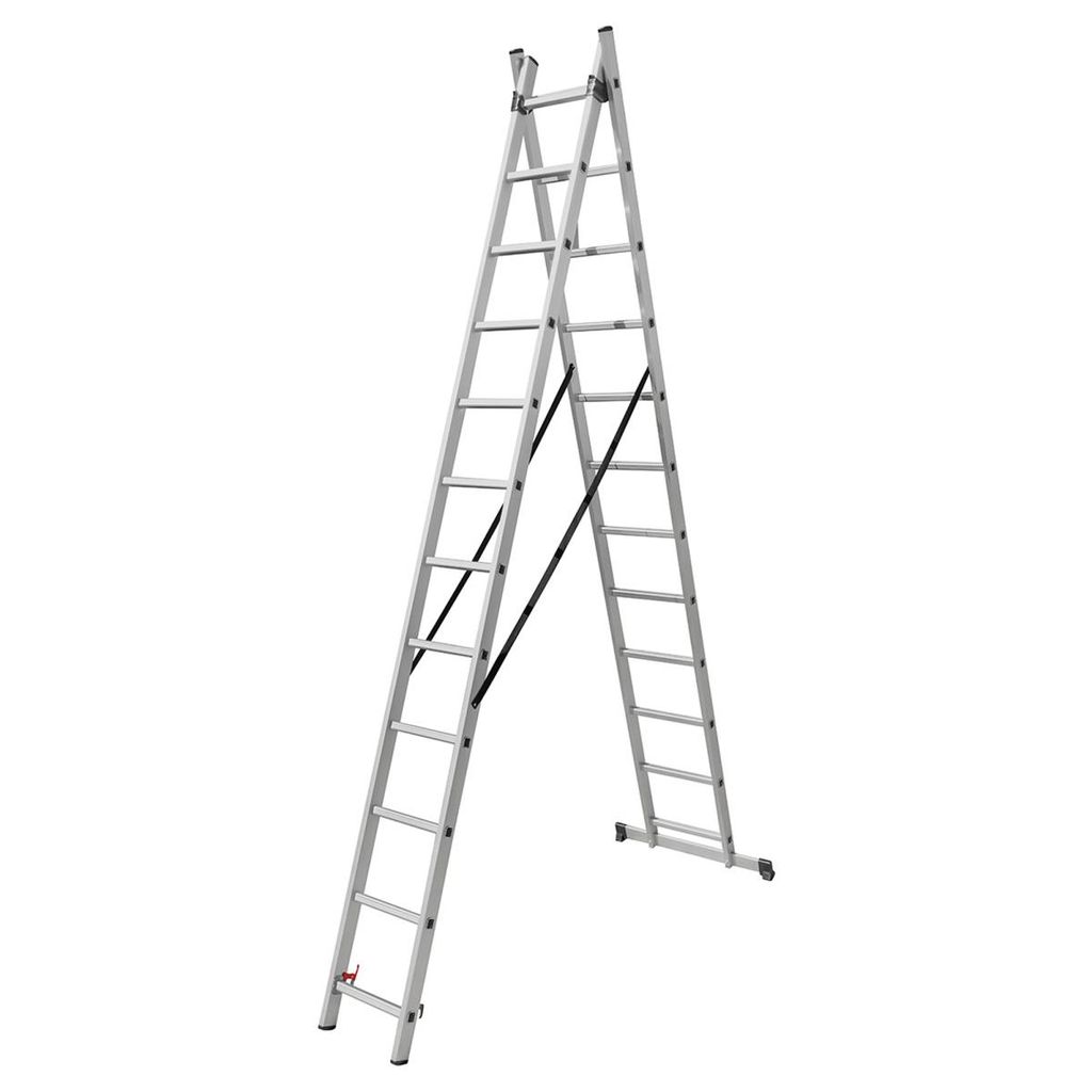 HAUSMARKT Schiebe-Teleskopleiter 2 x 11 Stufen – Arbeitshöhe bis 6,50 m, 150 kg belastbar