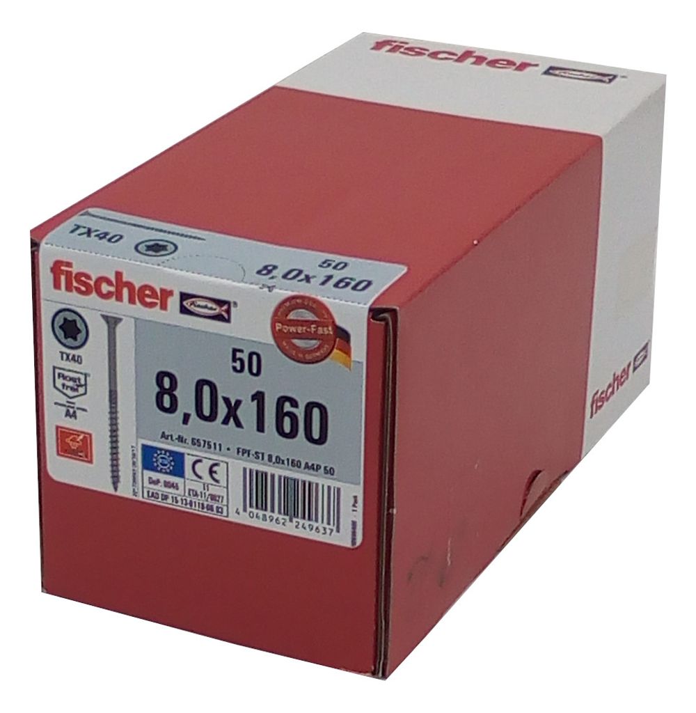 Fischer 657511 Spannplattenschrauben Holzschrauben 8,0x160 TX40 aus Edelstahl 