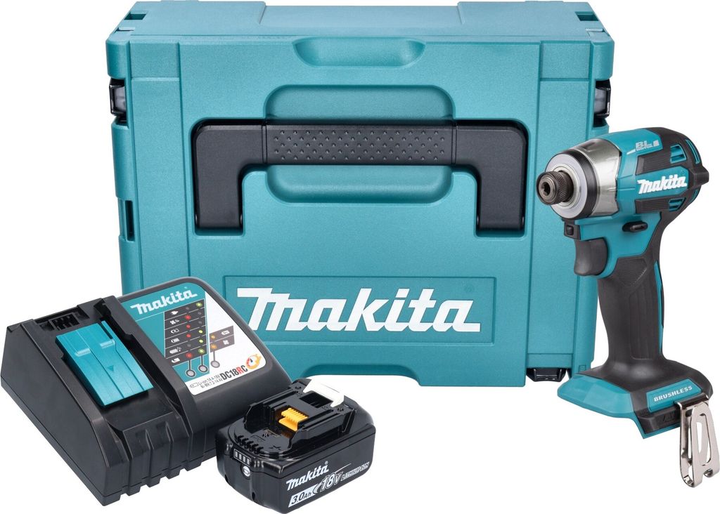 Makita DTD 173 RF1J Akku Schlagschrauber 18 V 180 Nm 1/4“ Brushless + 1x Akku 3,0 Ah + Ladegerät + Makpac