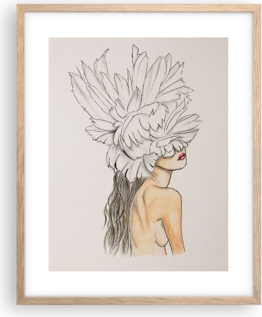 Gerahmtes Poster - Rahmen in heller Eiche - Mode Frau Zeichnung - 40x50 cm - Wand Bild - Wanddeko - Wandbilder - Kunstposter - Wandposter - Bilderr...