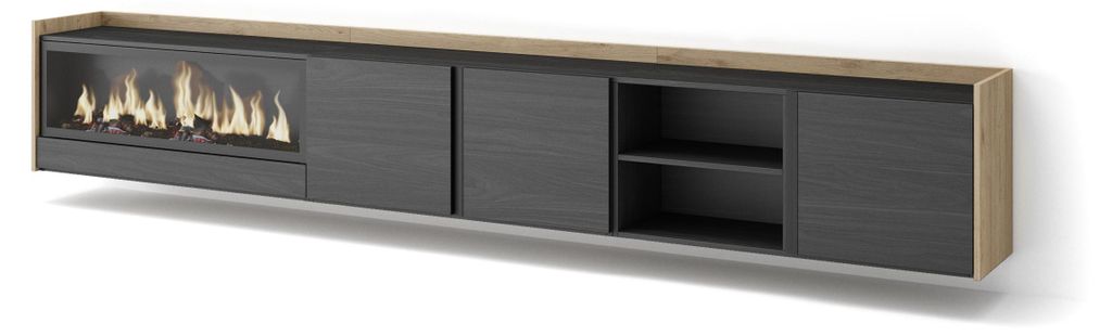 TV-Möbel Holzeffekt schwarz eiche 315x35x50cm Kamin mit Feuereffekt