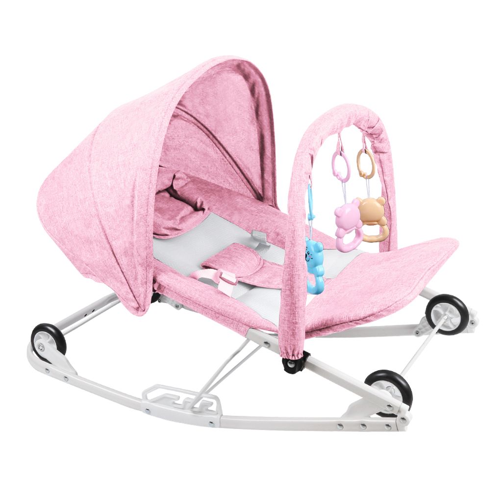 Babywippe mit Schiebegriff und Moskitonetz 4-fach verstellbar, zusammenklappbar Rosa