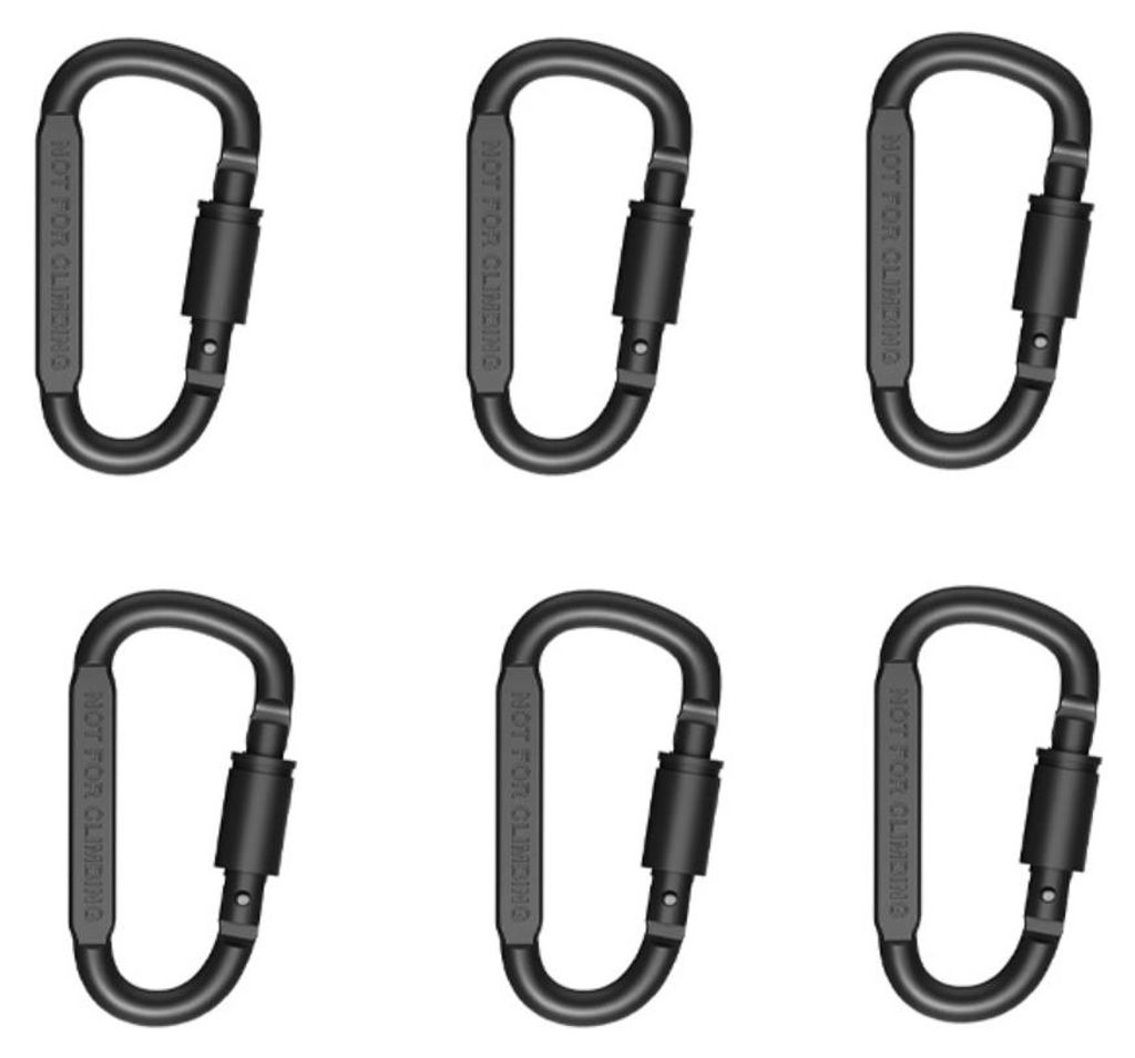 INF 6er-Set D-Karabiner Aluminiumlegierung schwarz 8.1cm Schraubverschluss