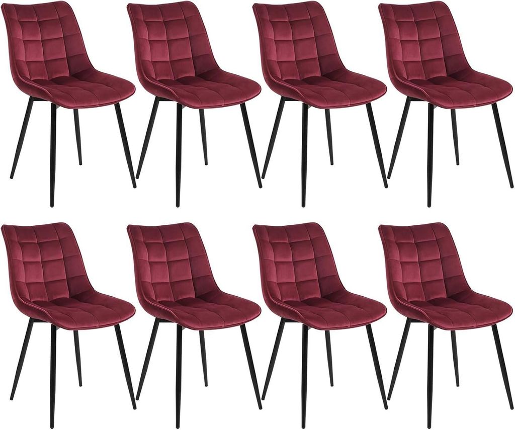 WOLTU 8er Set Küchenstuhl, Sitzfläche aus Samt, Metallbeine, Bordeaux