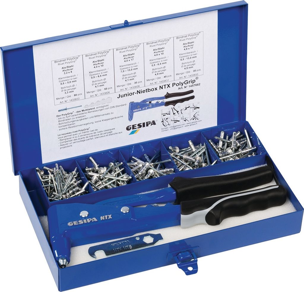 Blindnietsortiment Junior-Nietbox PolyGrip 352tlg. i.Blechkoffer GESIPA