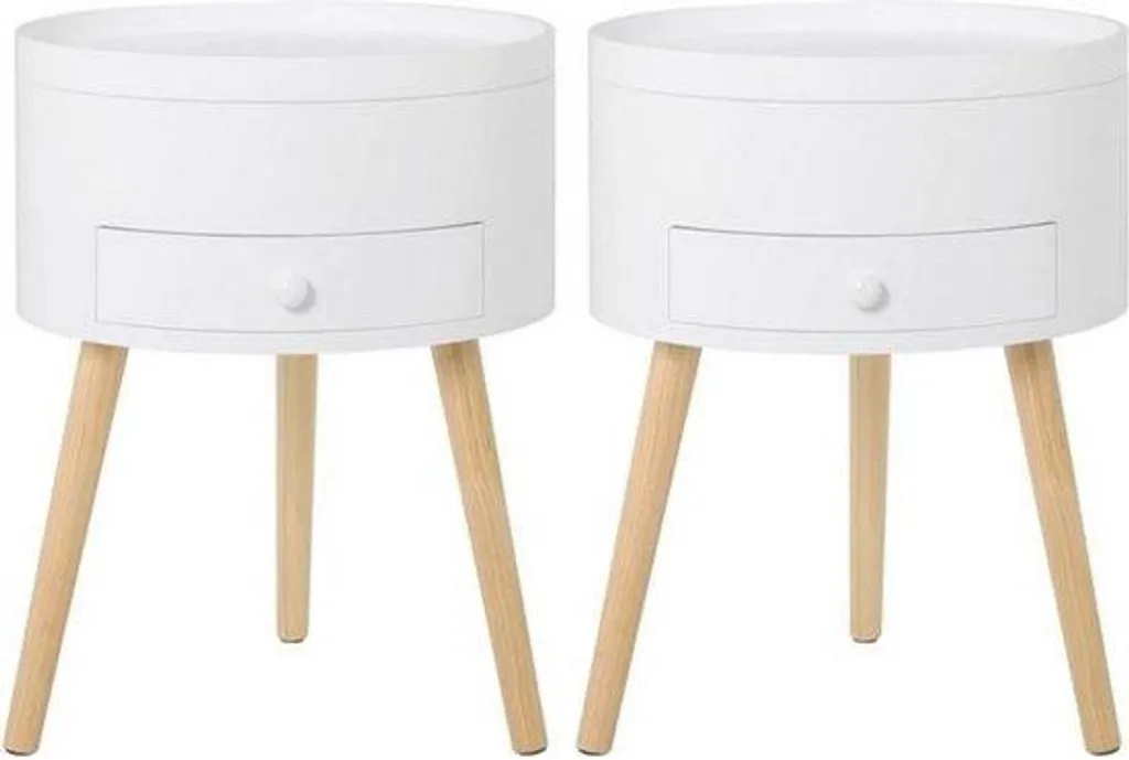 Table de chevet pour chambre à coucher - Meuble blanc bois à deux tiroirs