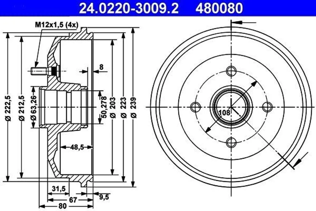 Tambour de frein arrière haute qualité pour Ford KA, Escort et Fiesta