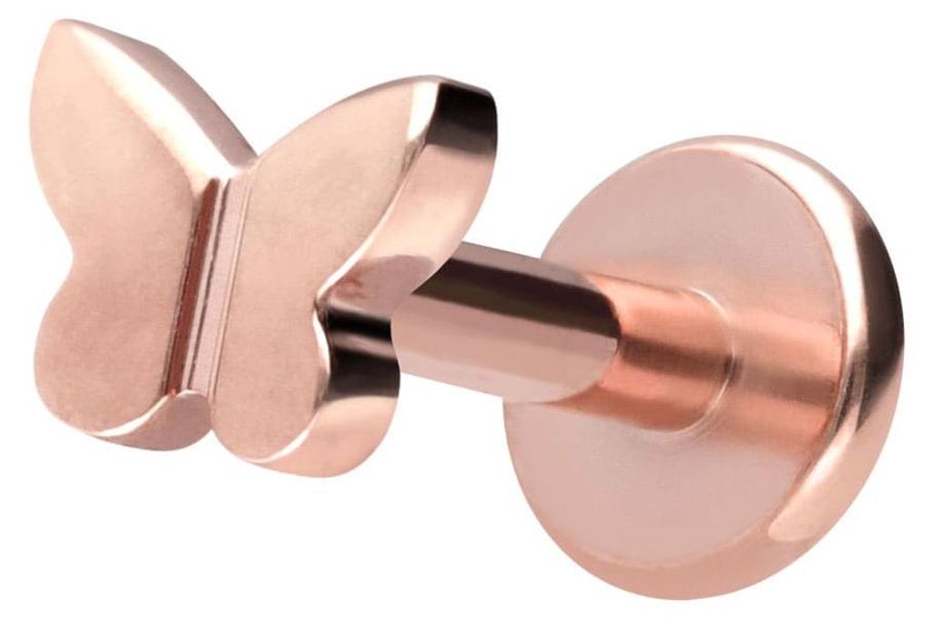 Ohrpiercing, Nasenpiercing Titan Labret mit Innengewinde SCHMETTERLING RoséGold Stablänge: 7mm | Stabstärke: 1,2mm