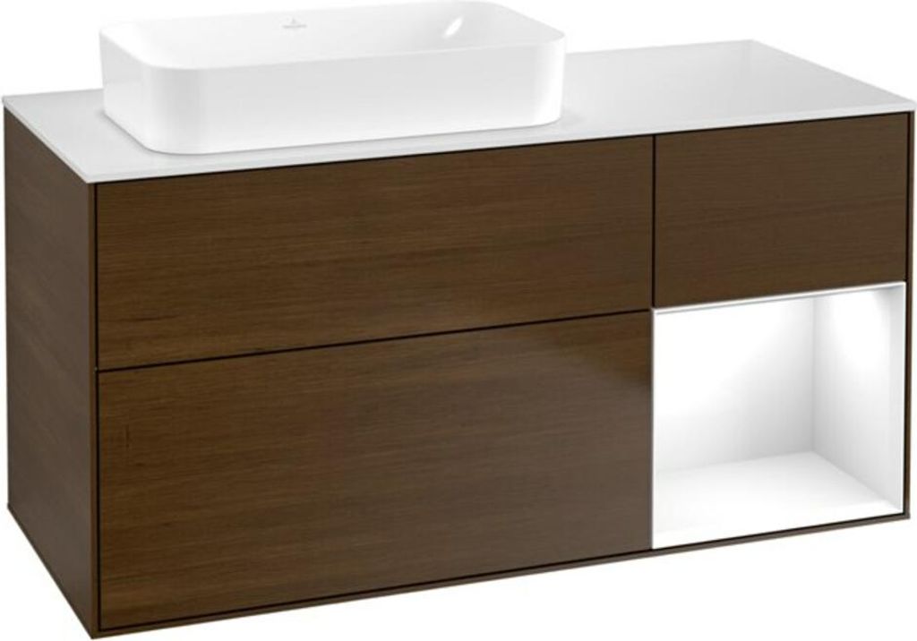 V&B Waschtischunterschrank Finion 120x60 cm, Reg re glo wh. Lac, wal ven