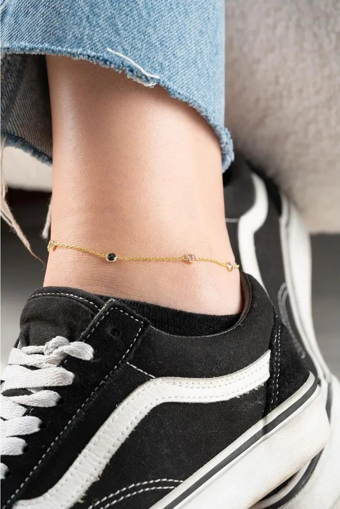 Bracelet cheville ajustable anti-ternissement en argent et zircon