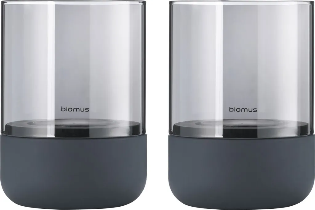 Blomus Calma lanterna, set di 2, portacandele, portalampada decorativo, portacandele, cemento/vetro, acciaio grigio fumo, h 9,5 cm, 66255
