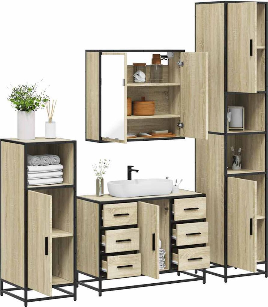 “2026 Moderne“4-tlg. Badmöbel-Set Sonoma-Eiche Holzwerkstoff - Badezimmerschränke Designermöbel 5058419