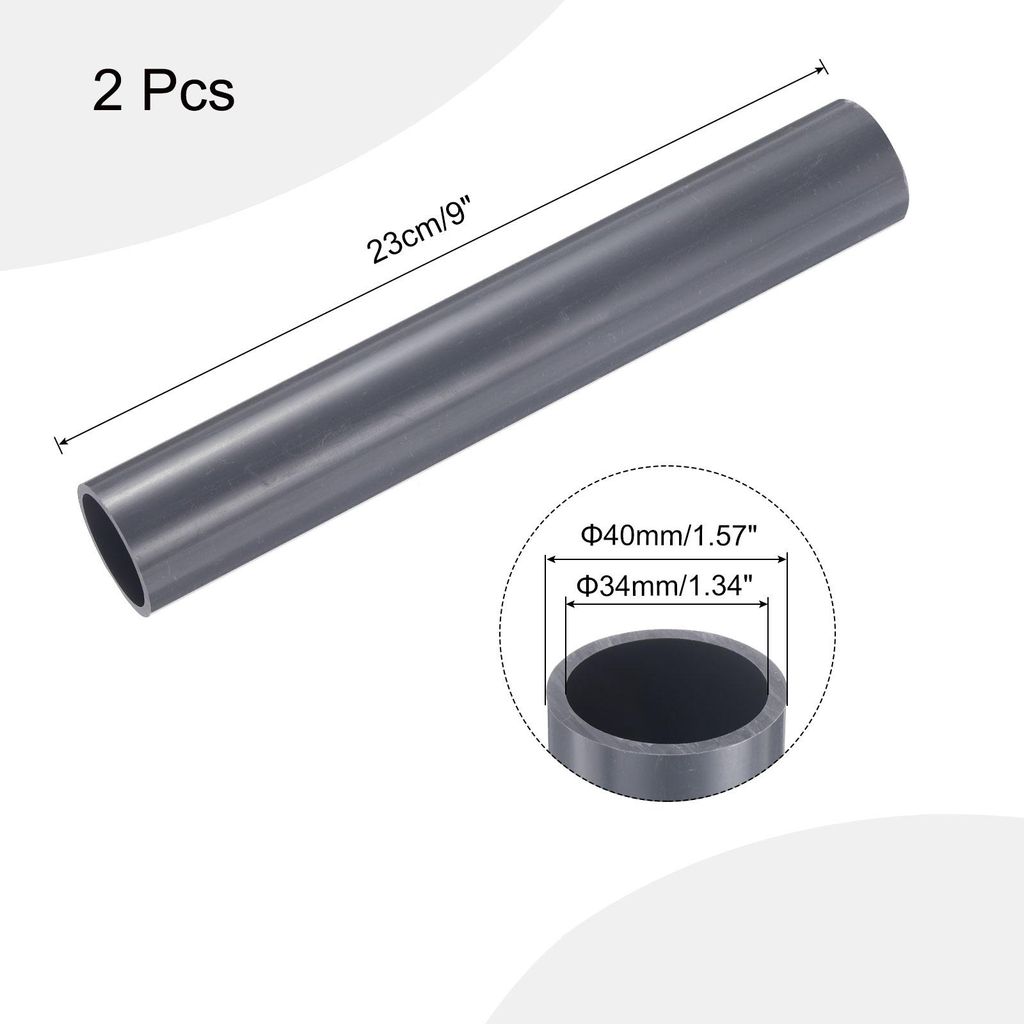 2 Stš¹ck PVC Rohr, Durchmesser 34mm L?nge 0.23m Rund Kunststoffrohr fš¹r Garten, Aquarium, Wasserleitung, Kabelkanal, lš¹ftungsrohr (Hellgrau)