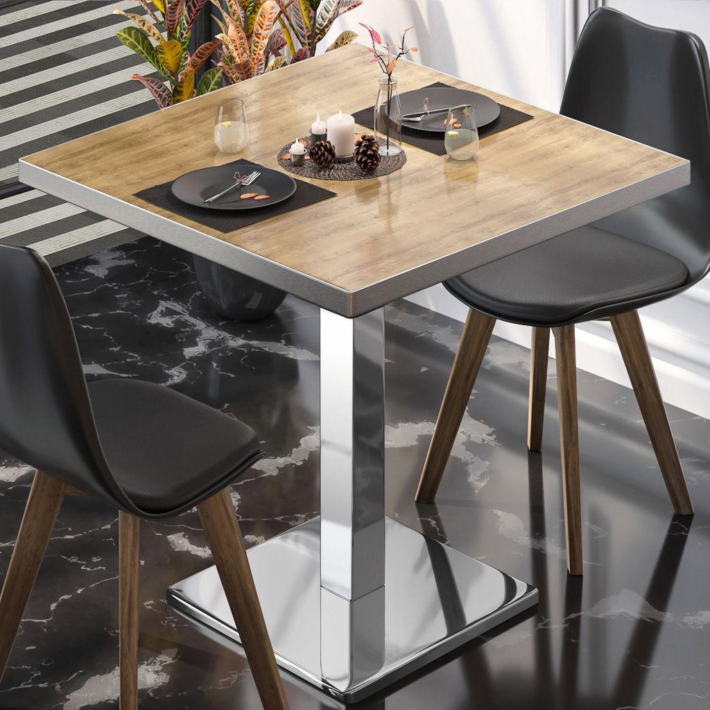 BM | Bistrotisch | B:T:H 70 x 70 x 75 cm | Eiche / Edelstahl | Quadratisch | Edelstahl Rand | Bistro Tisch Esstisch