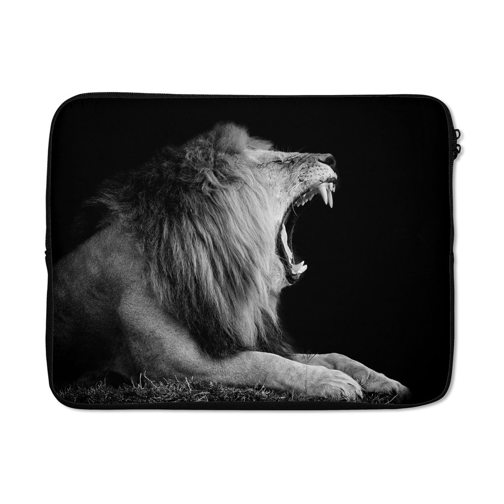 MuchoWow Laptop Hülle 17 Zoll Laptoptasche Löwe - Schwarz - Weiß - Tier - Zipper - Schutzabdeckung