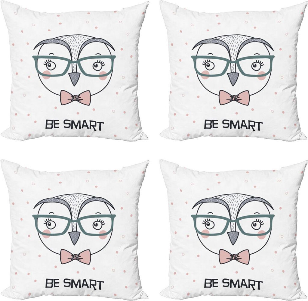 ABAKUHAUS Geek Kissenbezug Set (4 Stück), Karikatur-intelligenter Owl Boy, Moderner Doppelseitiger Digitaldruck, 50 cm x 50 cm, Mehrfarbig