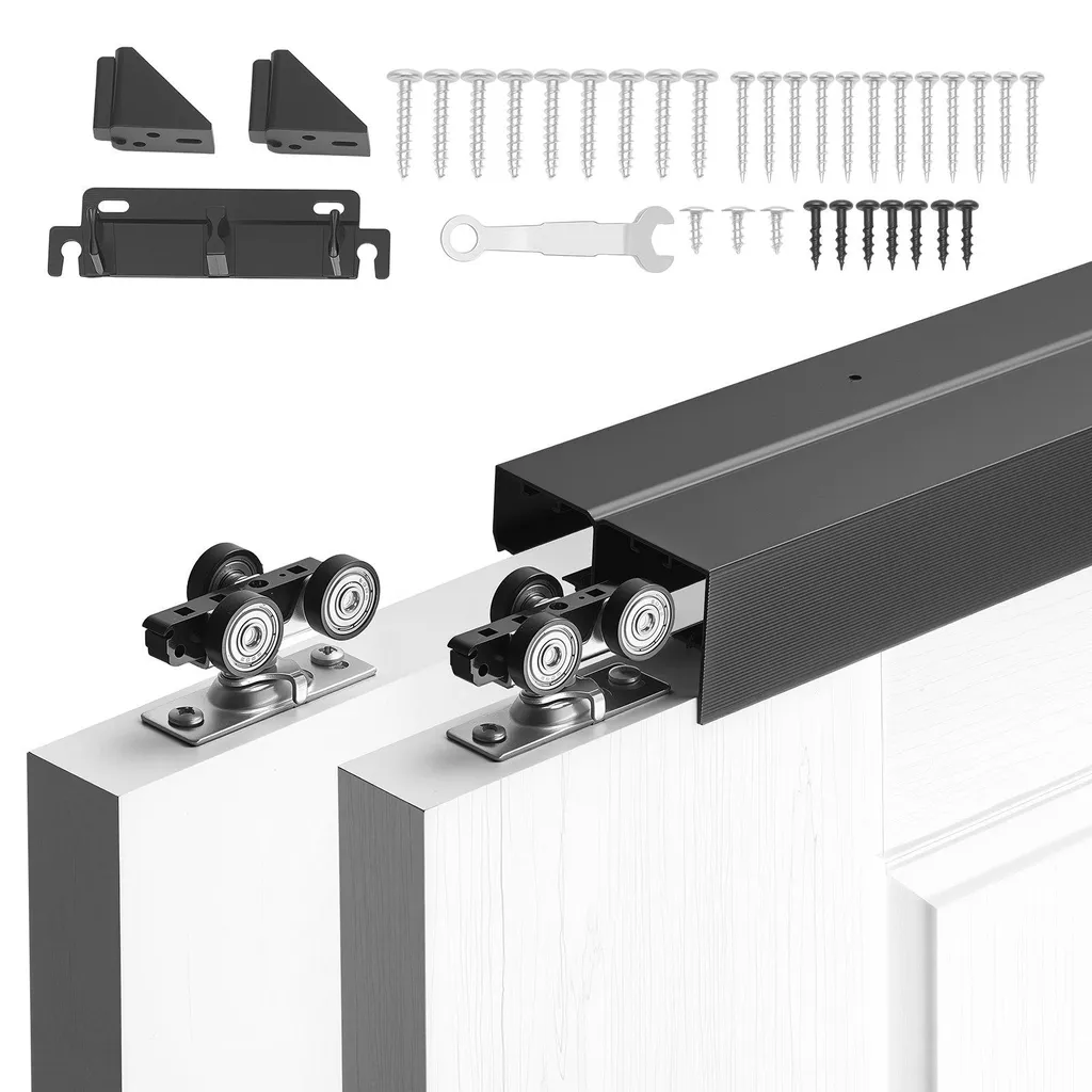 Kit Ferrure Porte Coulissante Bypass 1829mm en Alliage Aluminium Noir