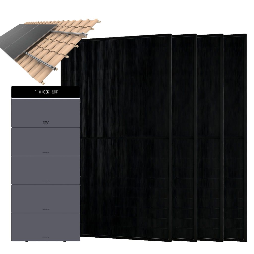 Conow CBE2000 Pro Balkonkraftwerk 1820W mit 4× JA Solar 455W Glas-Glas Modulen, Dachziegel-Montagesystem,4 Batterie