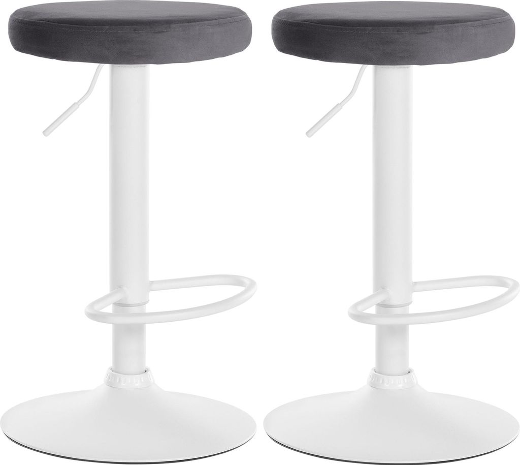 2er Set Barhocker KAZON - Samt Dunkelgrau 38.5x38.5x60 cm Weiß | Barstuhl Höhenverstellbar Drehbar Tresenhocker Tresenstuhl Kneipenhocker Kneipen...