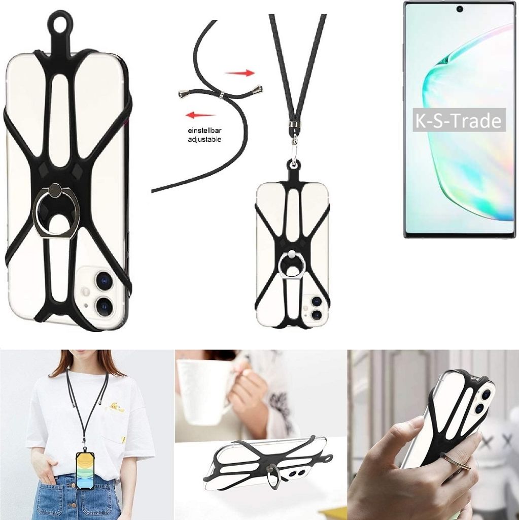 K-S-Trade 3in1 Handykette Handyband Handykordel Halsband Smartphone-Ring Handy-Ring kompatibel mit Samsung Galaxy Note 10+ 5G Fingerhalterung