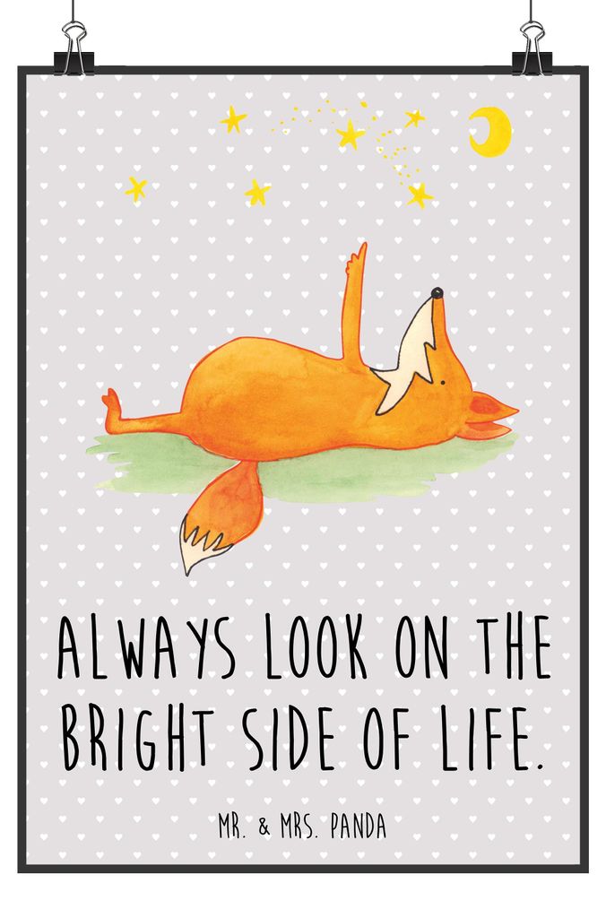Mr. & Mrs. Panda Bild Fuchs Sterne DIN A2 - Grau Pastell - Geschenk, Positiv, Spruch, Optimistisch, Design Poster, wanddeko, drucke, Plakat, Mond