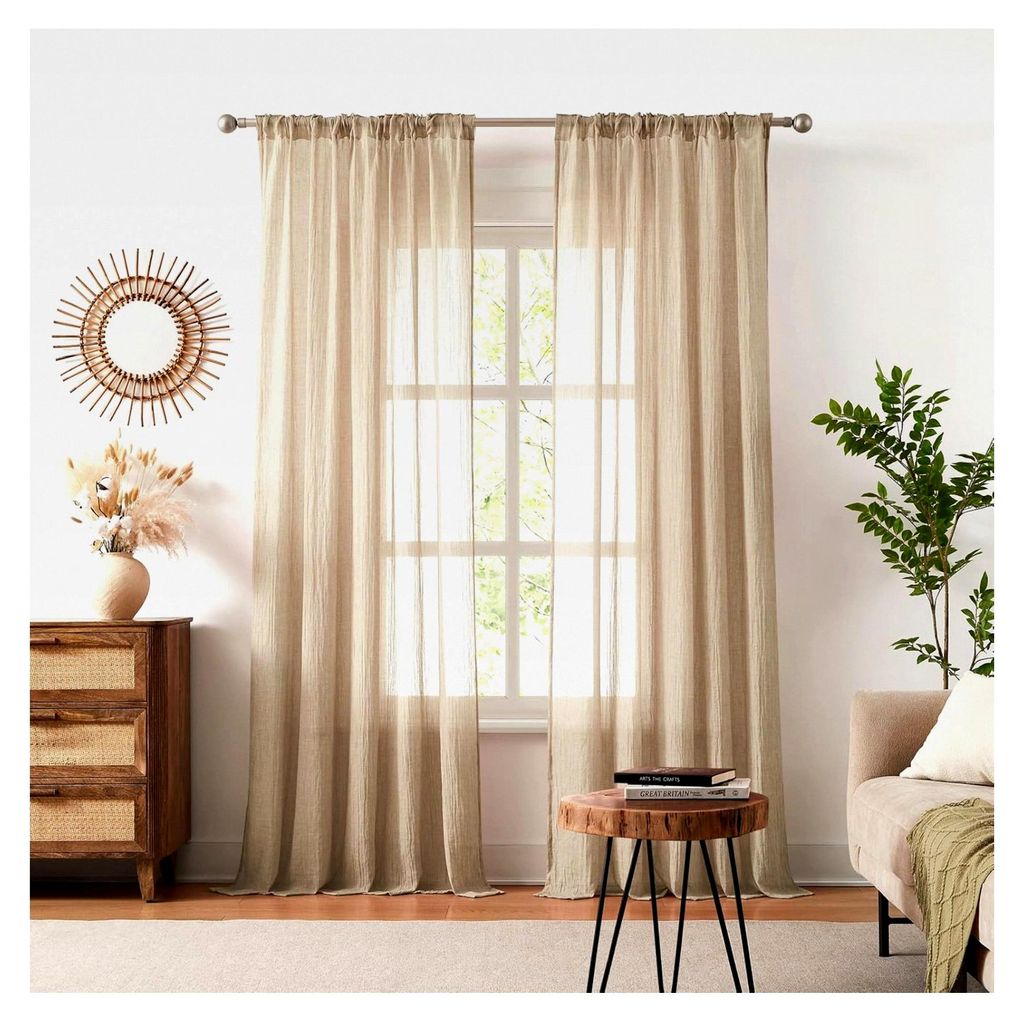 Kreppvorhänge mit Kräuselband - H245 × B140cm, Schiebevorhang für Schienensystem, transparente Vorhänge für Wohnzimmer, Heimbüro, Klassenzim...