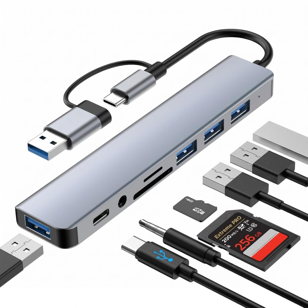 USB-C Multiport Hub – 8 in 1 Adapter mit USB 3.0, USB-C, Produktbild 